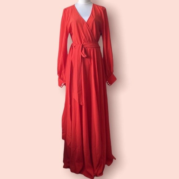 MEGHAN LA long sleeve flowyMaxi Dress in color flame - Picture 10 of 10